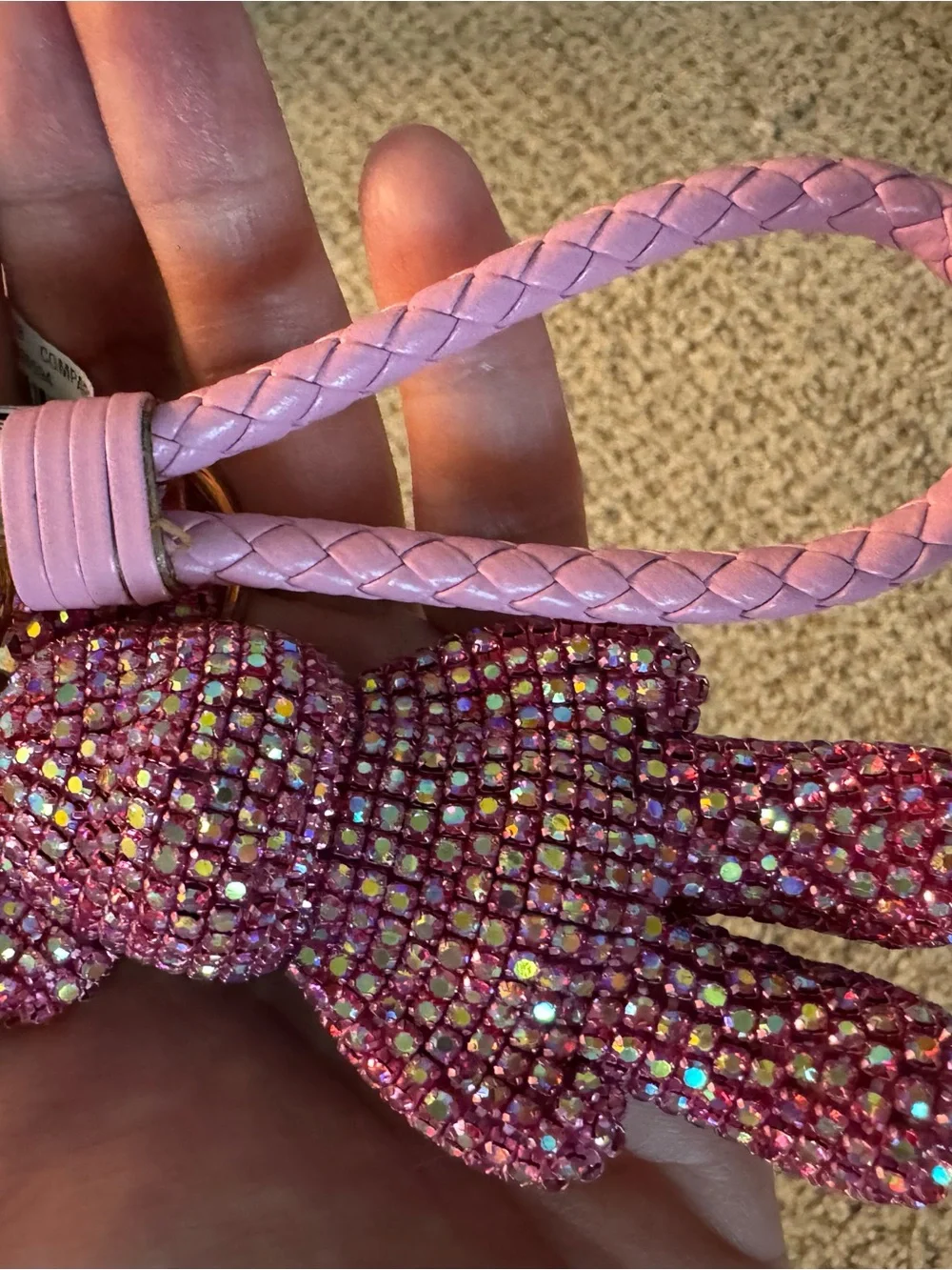 NWT Natasha Couture Pink Crystal Teddy Keychain with Braided Loop Bag Charm